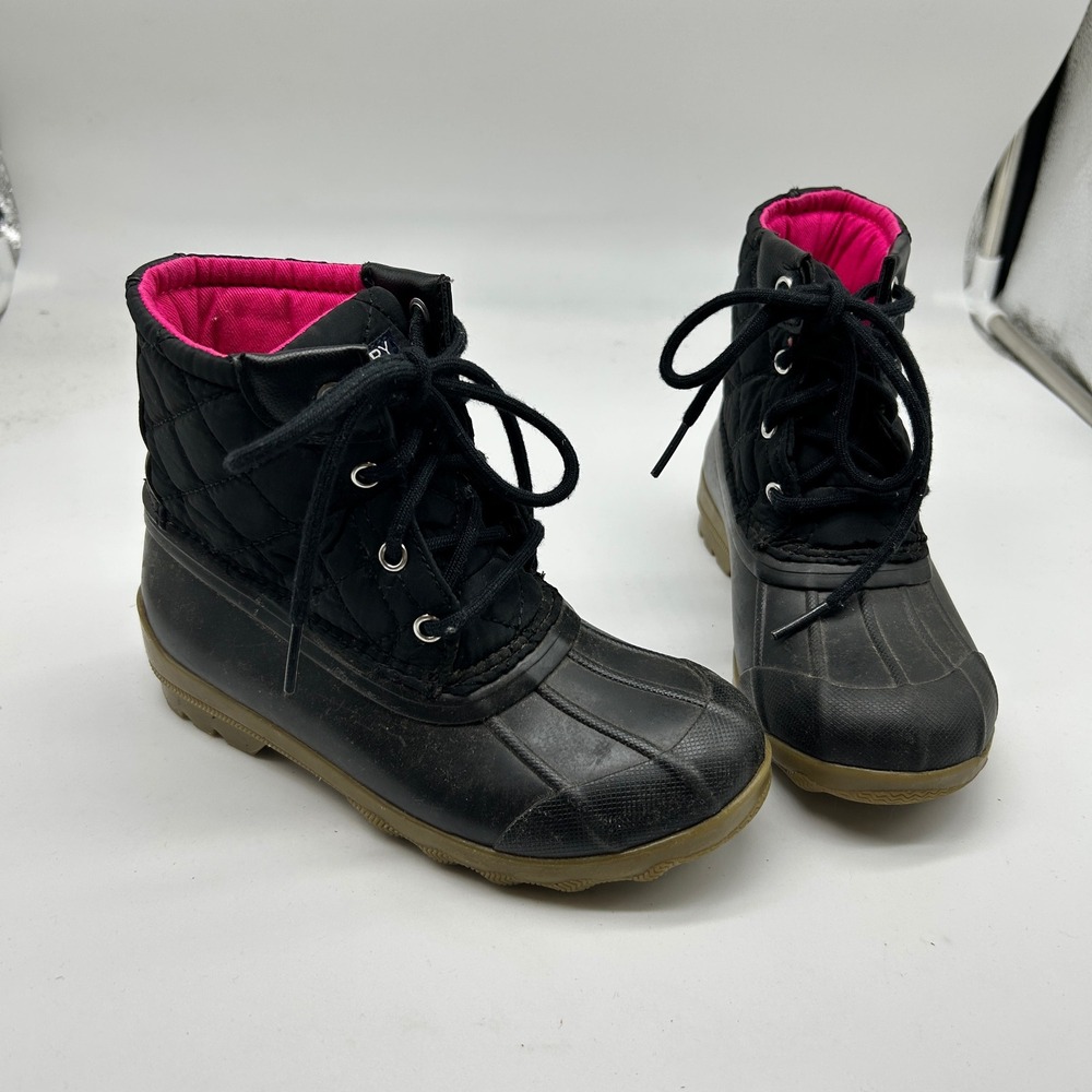 Sperry Port Boot Black Pink‎ Quilted Duck Boots Girl's Size 13M